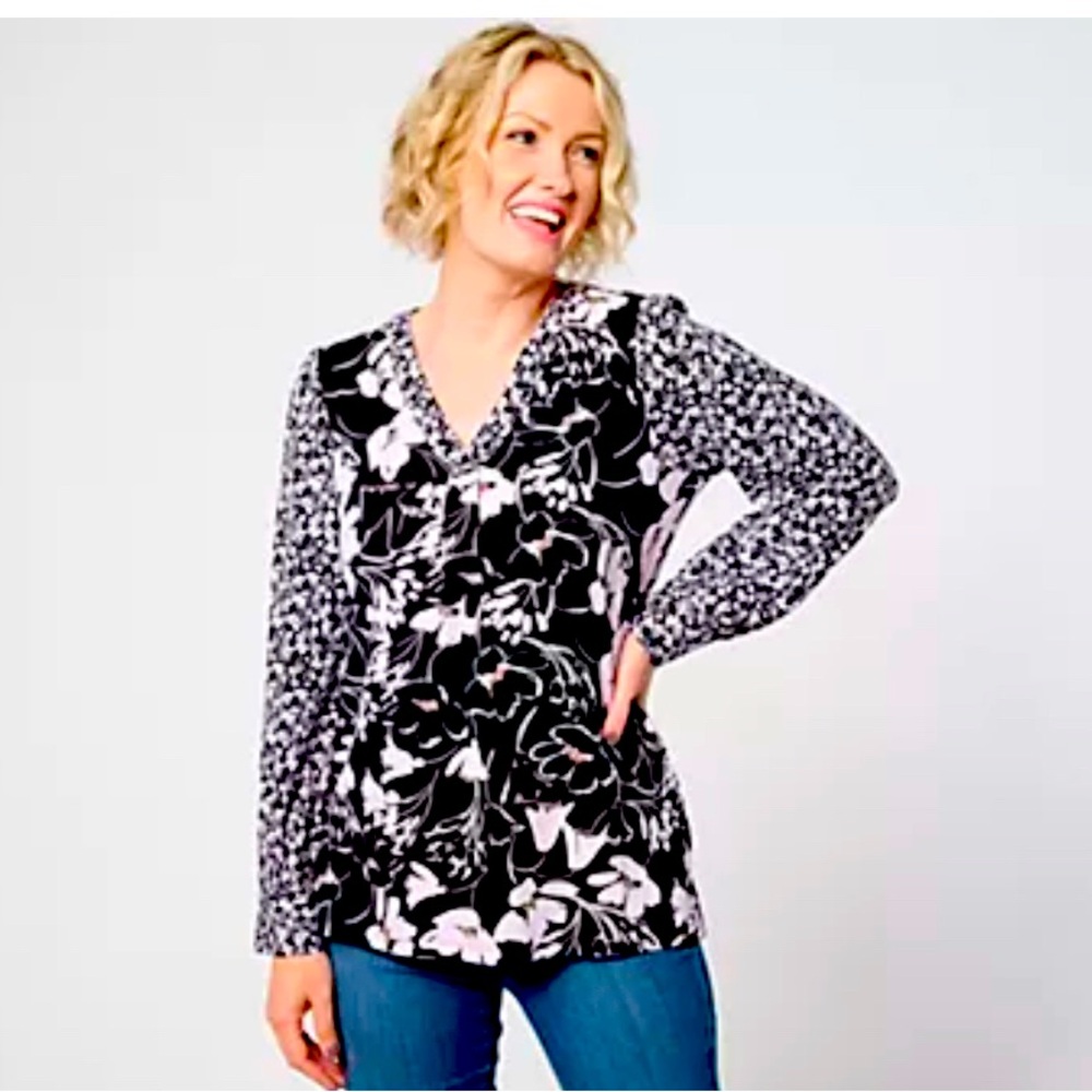 Belle by Kim Gravel Pink Fitted Wrap Blouse with Long Sleeves